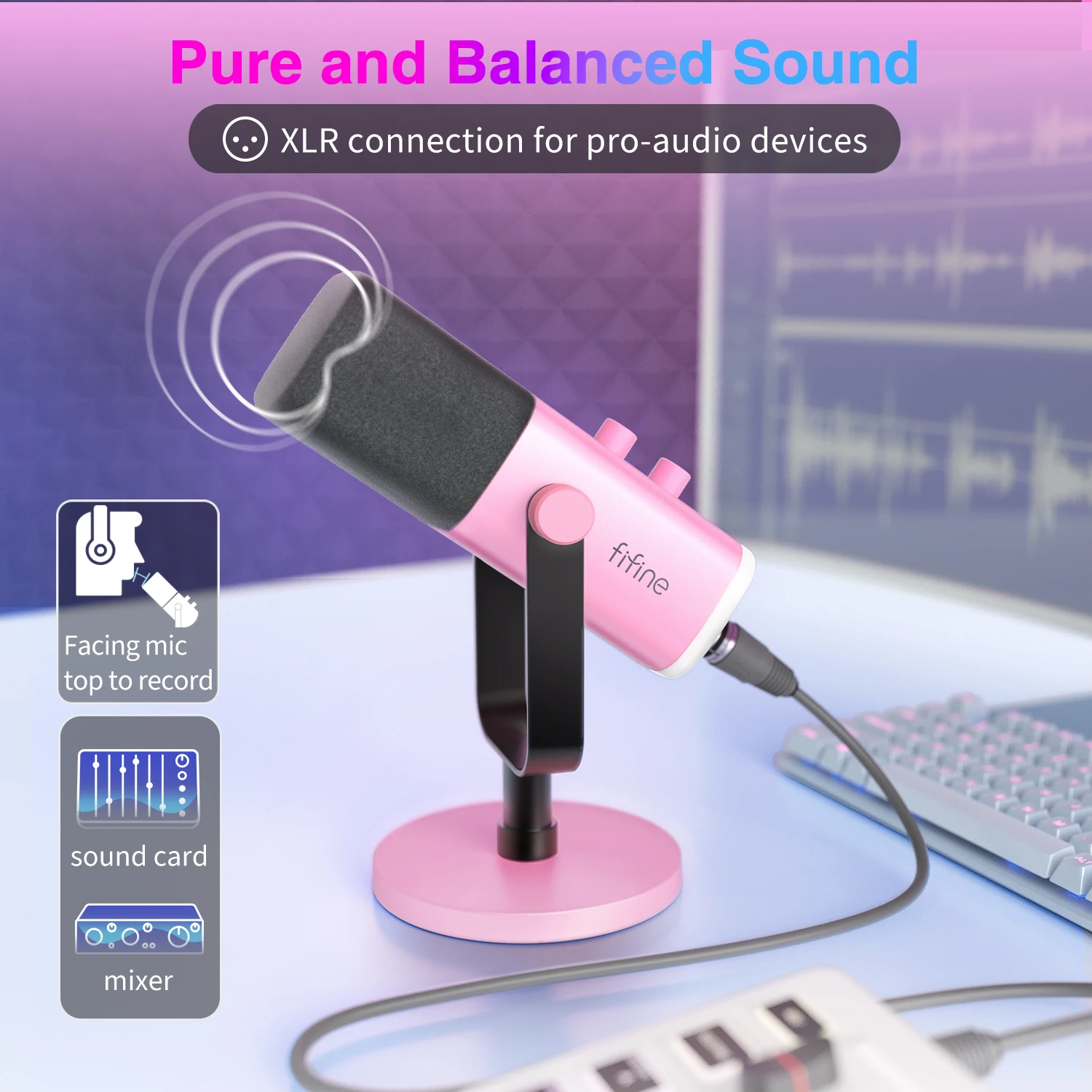 Fifine-usb Microfone Dinâmico Xlr com Controle Rgb Microfone Mudo Microfone para Jogos de pc Youtube Streaming ao Vivo Game-am8p - Image 4