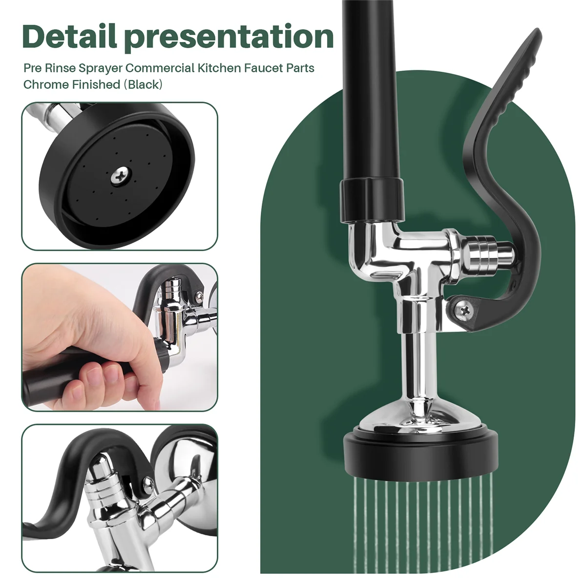 Pre Rinse Sprayer Commercial Kitchen Faucet Parts Chrome Finished (Black) DY