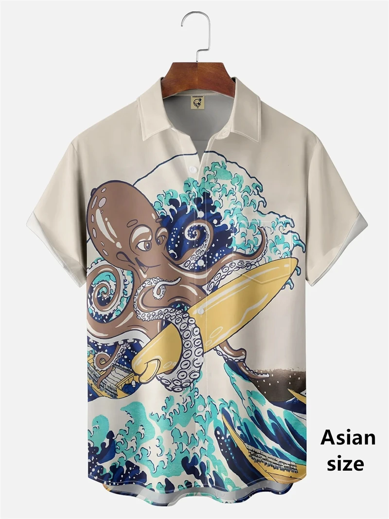 Japanese Style Ukiyoe Wave 3D Print Men Casual Hawaiian Shirts Summer Fashion Shirt For Man Street Button Short Sleeves Clothes 3