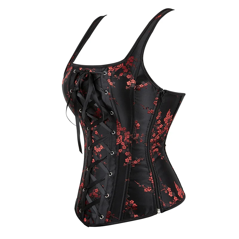 Corset Bustier Top Corset Top Plus Size Sexy Lingerie Women Bustier Strap Embroidery Flower Overbust Corselet Vintage Fairy Burlesque Red Black