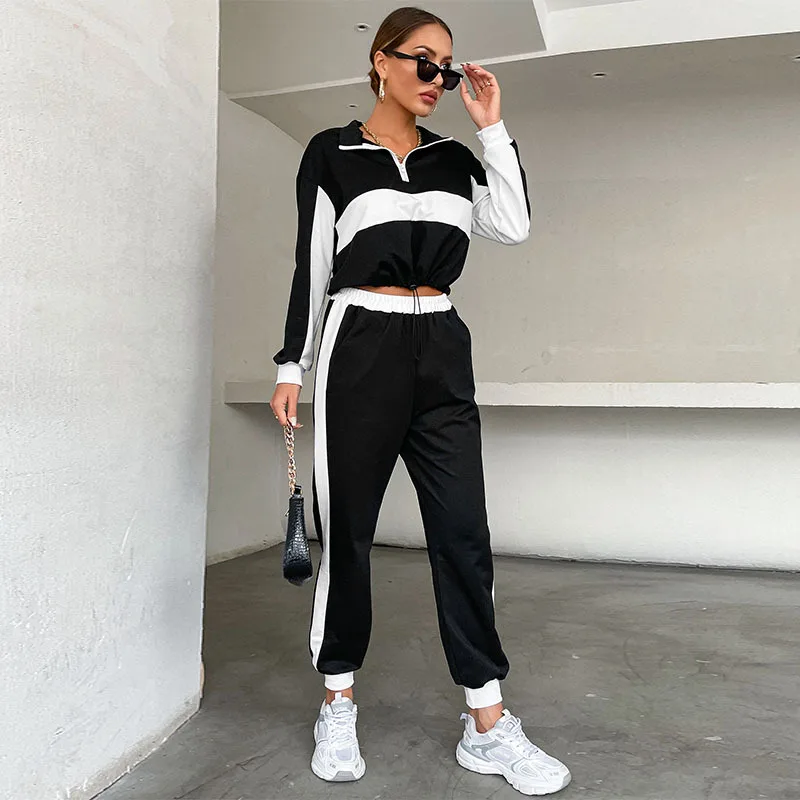 2023 Autumn and Winter New Women's Casual Stand Collar Short Sweater Set Temperament Elegant Slim Joker Ladies Two-piece Suit