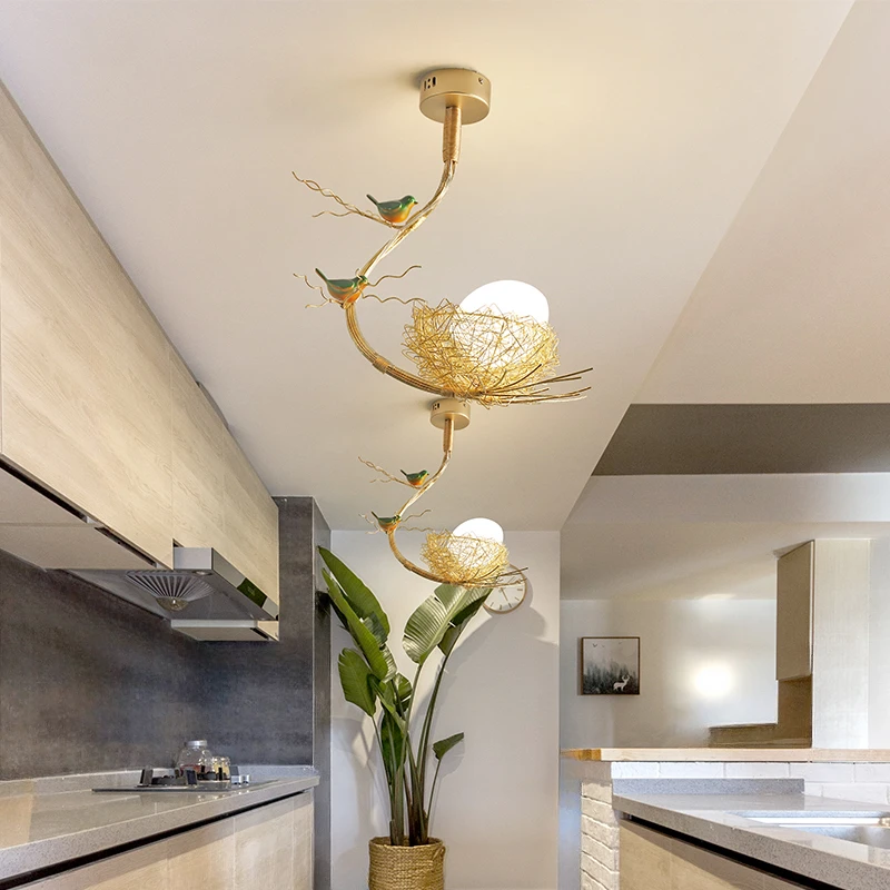 

Modern Led Living Dining Room Kitchen Chandeliers Gold Bird Nest Egg Glass Ball Pendant Light Bedroom Loft Ceiling Hanghing Lamp