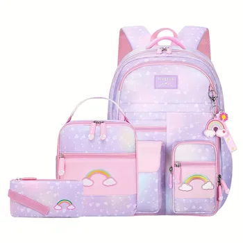 Rainbow Embroidery 3-Piece Set School Backpacks High quality nylon waterproof Elementary Gradient school bags kids Schoolbag 1