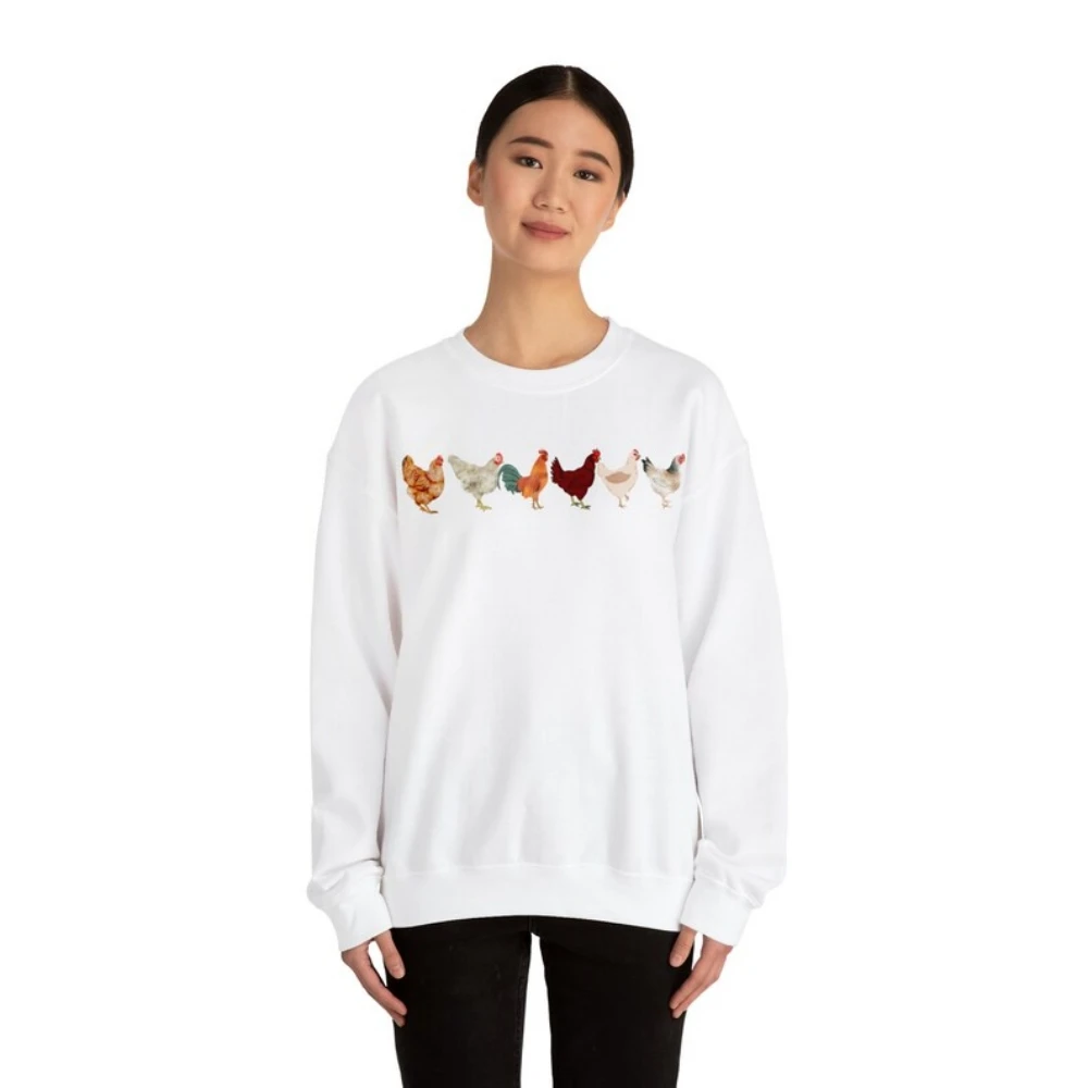 Chicken Sweatshirt Farmhouse Funny Pullover Top Chicken Lover Shirt Cottage House Farm-core Aesthetic Women's Retro Clothing