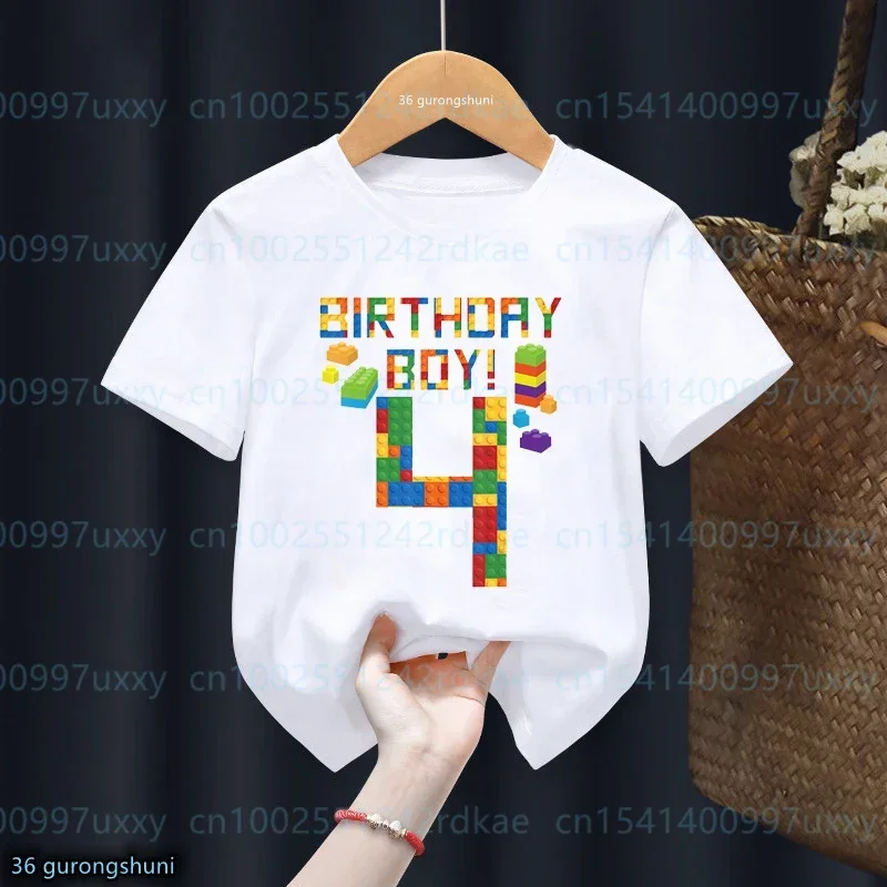 Summer Kawaii Kids 2-9th Birthday Master Builder Block Building Boys Cotton Tshirt Cute Children Tshirt Boys Tshirt Top 2