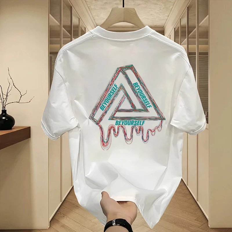 T-shirt in cotone da uomo con stampa triangolare del designer Camicia sportiva da strada Abbigliamento moda casual da donna unisex_voghion.com
