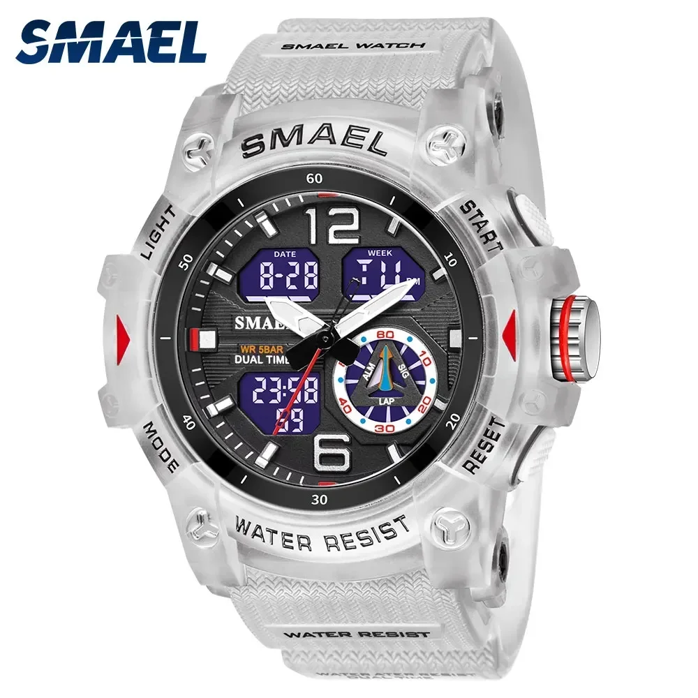 

SMAEL Military Watch Quartz Wristwatches Sport 50M Waterproof Alarm Clock Light Analog DigitalClocks Mens Watches Digital 8007
