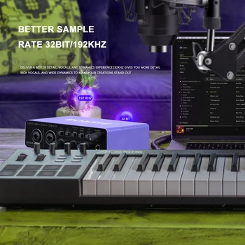 BOMGE U202 USB Audio Interface with Mic Preamplifier XLR/TSR/TS Ports 48V 32-Bit/192kHz Resolution for computer recording Stream 2