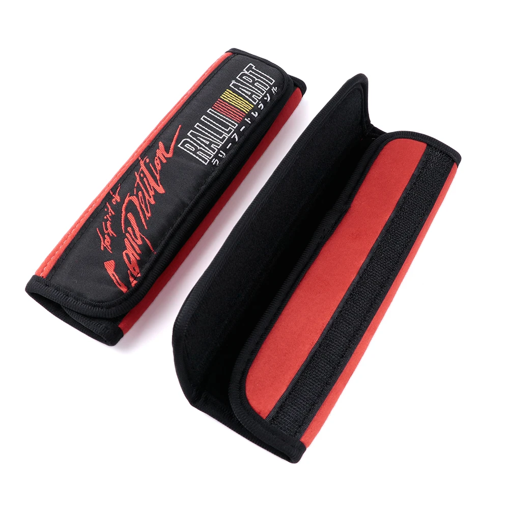 RALLIART JDM Style Suede Seat Belt Cover Soft Harness Pads Shoulder Pad 2pcs
