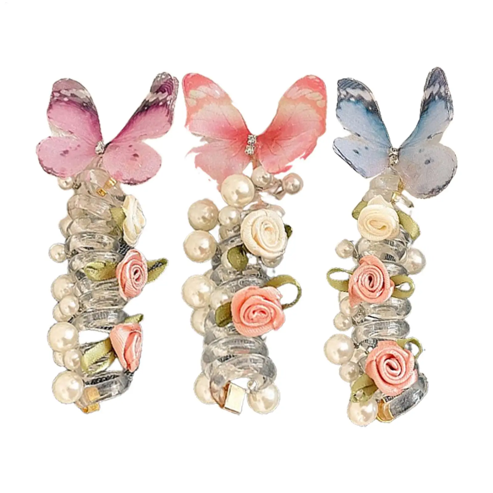Elastische Spirale, Telefondraht, Haarband, Haargummis, Schmetterling, Blume, Perle, niedlich, süß, Haarseile, vielseitige Frisur-Accessoires – Detail 2