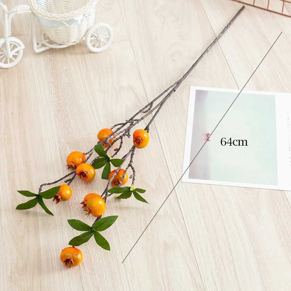 

2colors 9 Heads Fake Pomegranate Branch With Leaves Lifelike Red Orange Artificial Flowers Hawthorn Branches Home Garden Decor