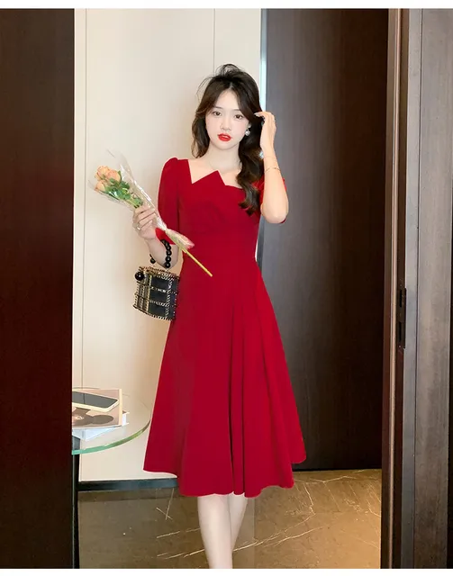 red one piece dress knee length Jovani 04281 Red Short Sleeve Knee Length Dress