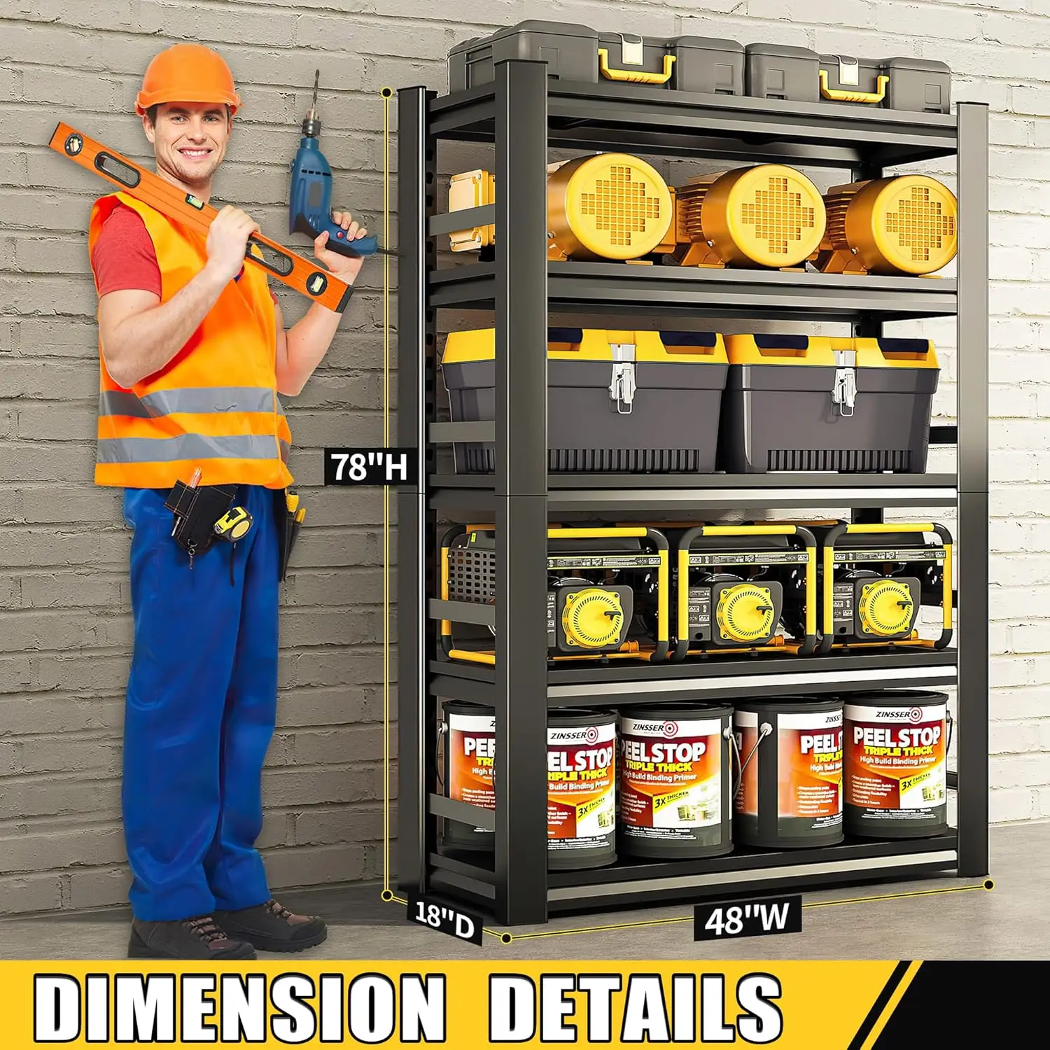 78" H 48" W All-Metal Garage Shelving Unit and Storage-Easy Assembly Shelves 5-Tier Rack Heavy-Duty Adjustable Shelf Steel