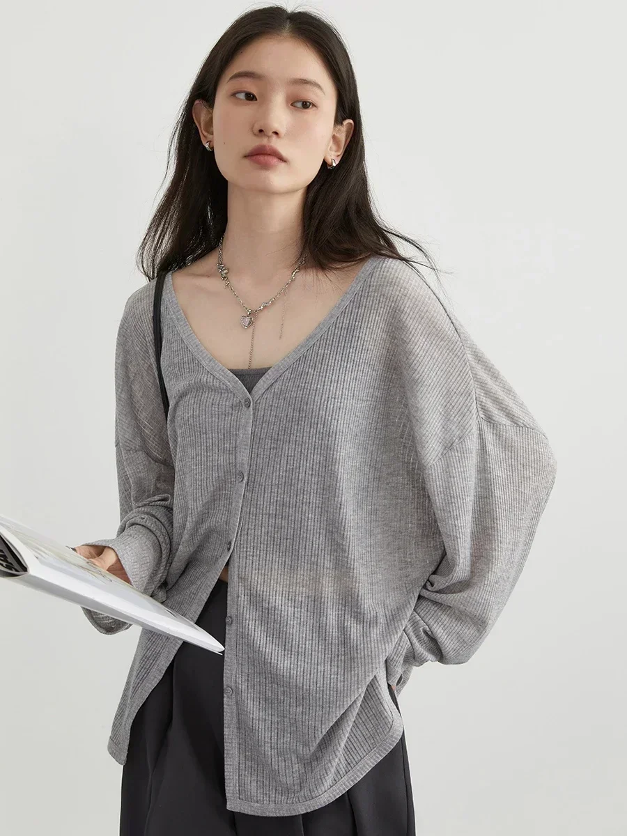 Long Sleeve Cardigan Women Lightweight Cardigan Women's Stylish V-neck Cardigan Coat Lightweight Spring Autumn Jacket for Daily 3