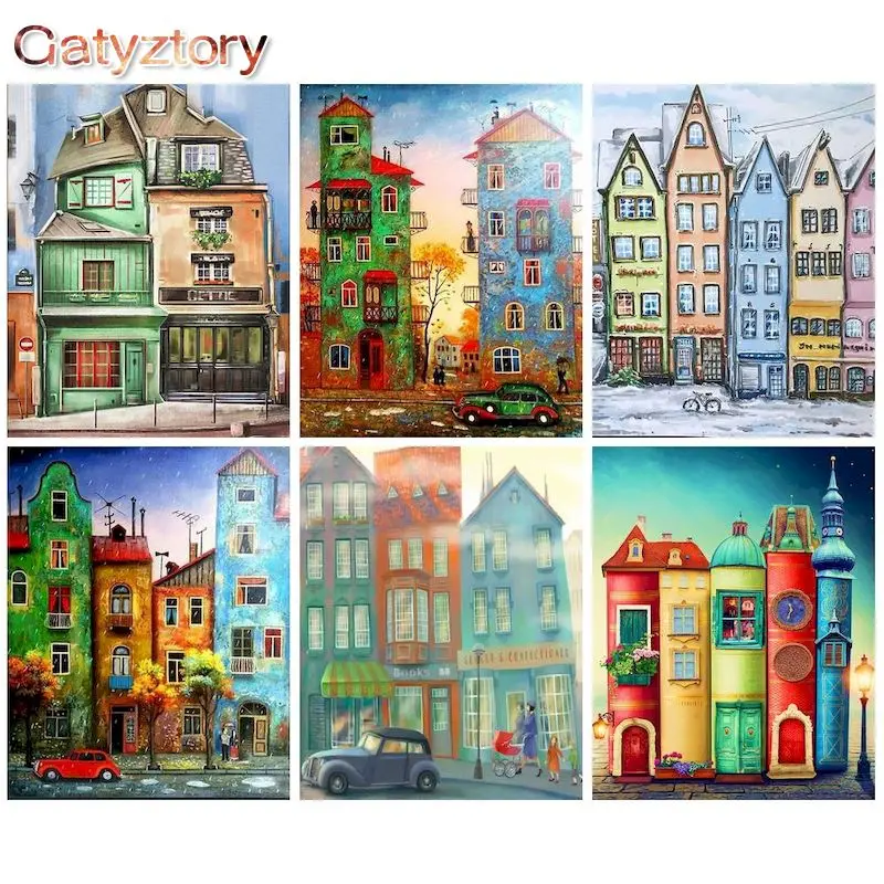 GATYZTORY-60x75cm-Frame-Painting-By-Numbers-Colorful-House-Street ...