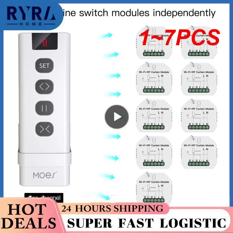

1~7PCS Tuya Smart Life WiFi RF433 Blind Switch with Remote for Electric Roller Shutter Sunscreen Home Alexa Smart