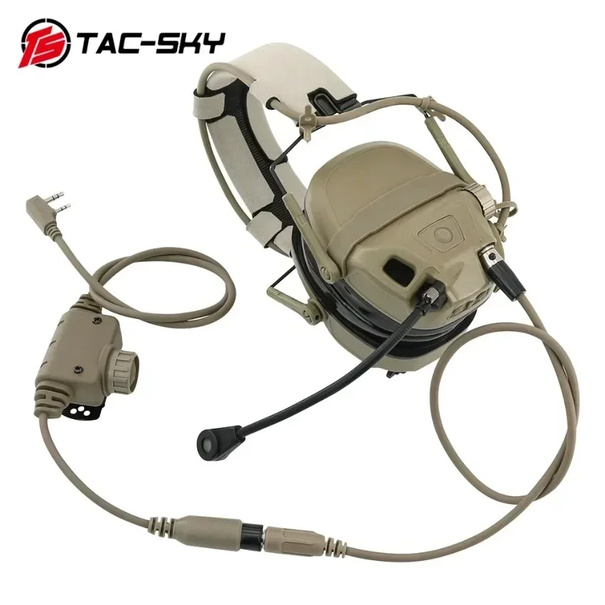 TAC-SKY Tactical AMP Headset Communication Noise-Canceling Pickup Shooting Headset with ARC Helmet Rail Adapter Military Version