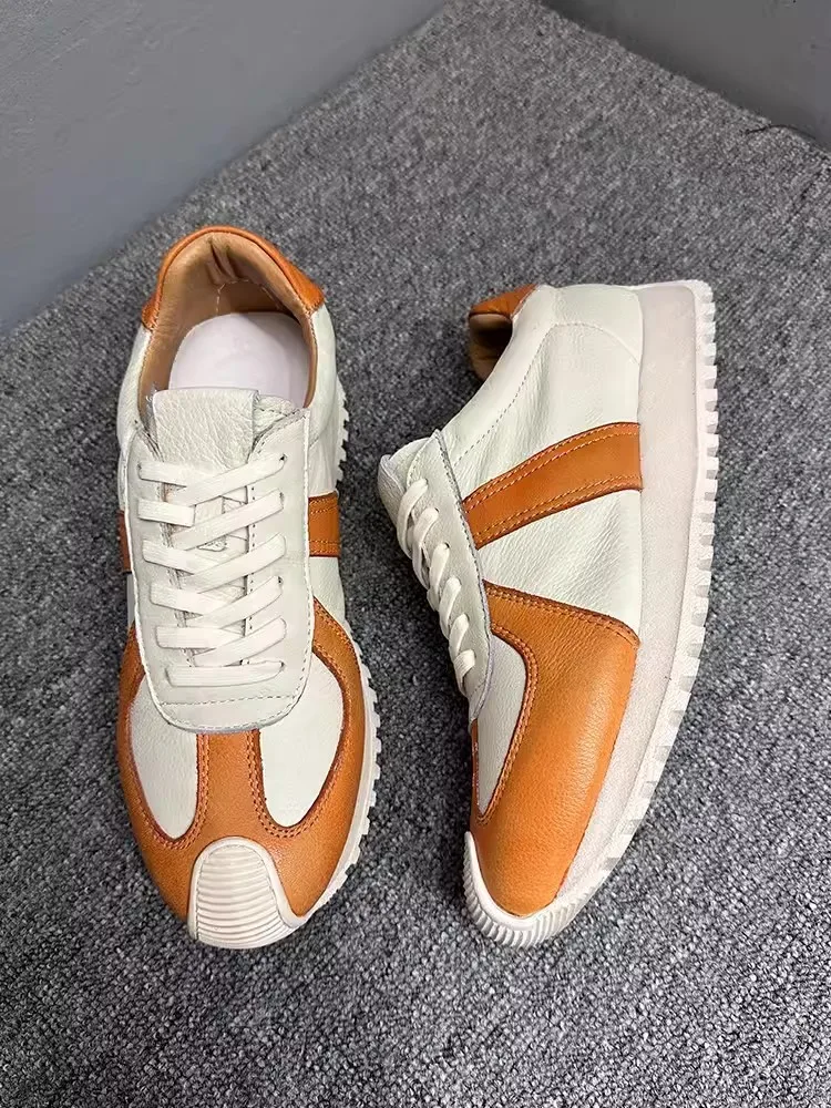 Comfortable Mens Genuine Leather Sneakers Spring Summer Lace Up Spliced Designer Casual Shoes Thick Bottom Jogging Walking Shoes 4