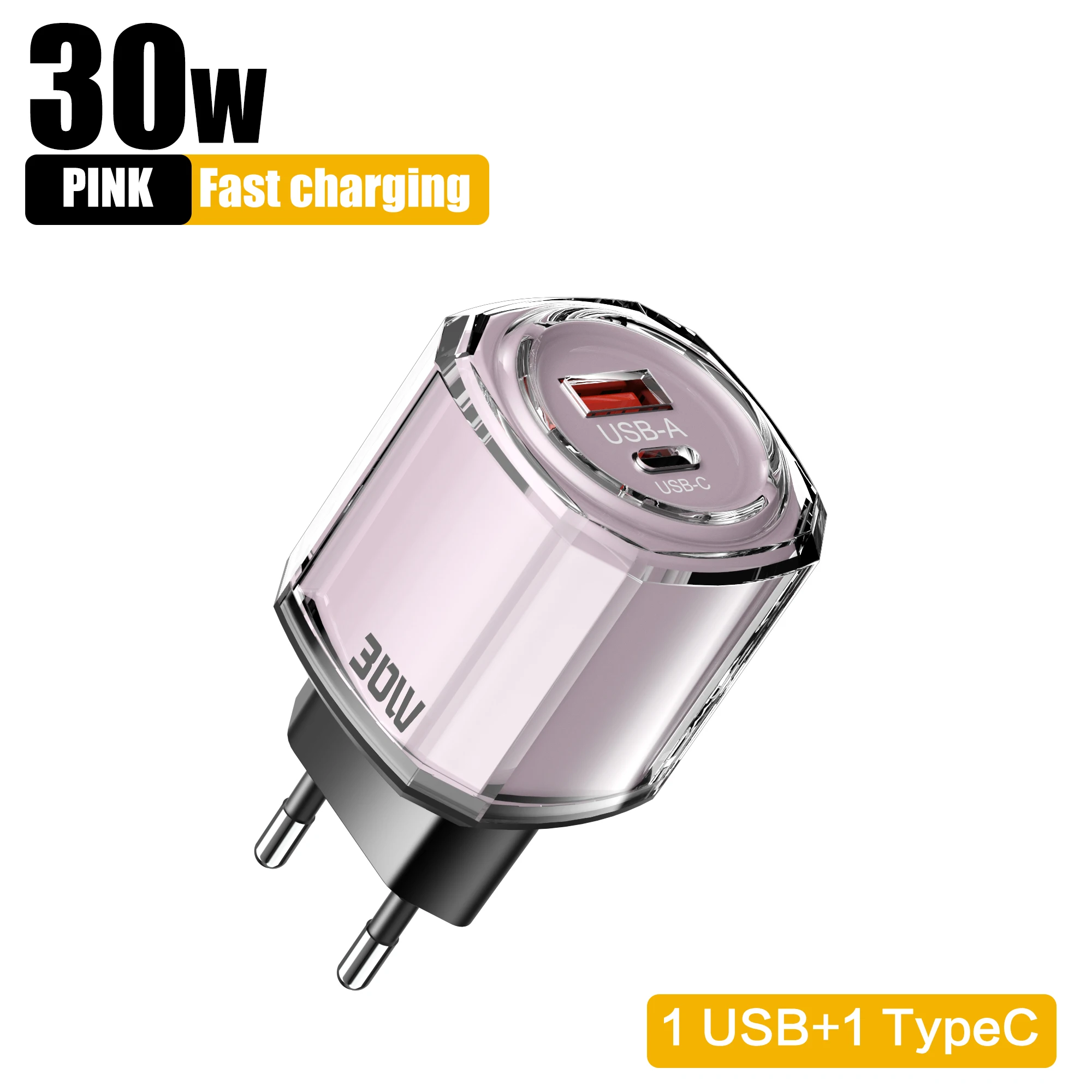 Carregador USB de 2 portas 30W PD Tipo C com carregamento rápido, adaptador de tomada QC3.0 PD USB para viagem, compatível com iPhone, Xiaomi, Samsung e Huawei.