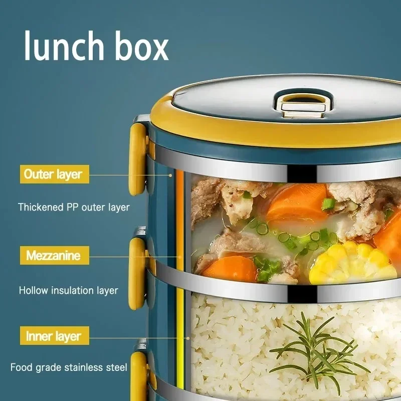 Boîte à Lunch Isotherme En Acier Inoxydable - Double Couche, Portable, Pour Travail, Pique-nique, Voyage (Bleu)
