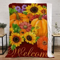 Pumpkin Sunflower Print Woven Blanket King Size Luxury Blankets & Throws Home and Decoration Beach Towel Microfiber Bedding Knee 2