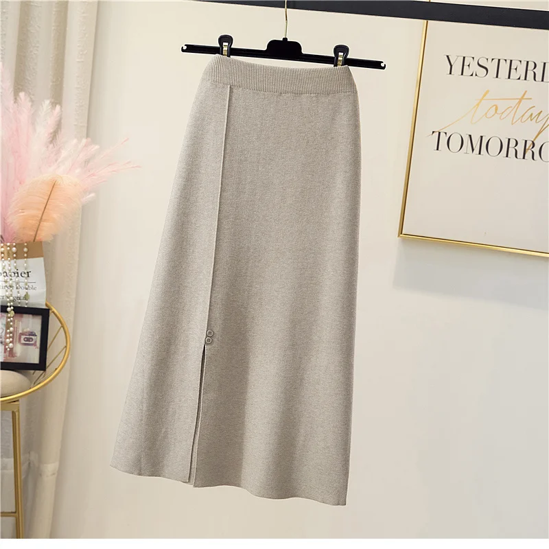 golf skirt 2021 Women Autumn Winter Thick Warm Knit Side Slit Midi Long Skirt Harajuku Korean Style High Waist A Line Skirt Female nike tennis skirt