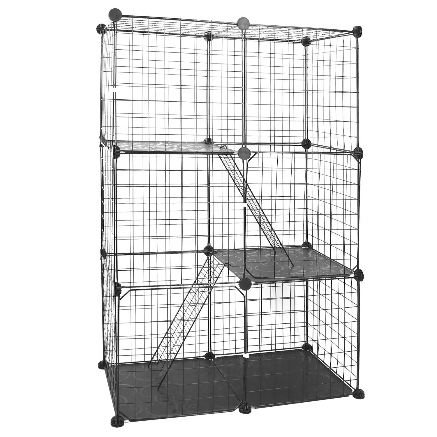 Detachable 3-Tier Cat Cage Playpen for Kittens, Puppies & Bunnies-Indoor House with 3 Doors (Black, 28.15x13.97x42.12in)