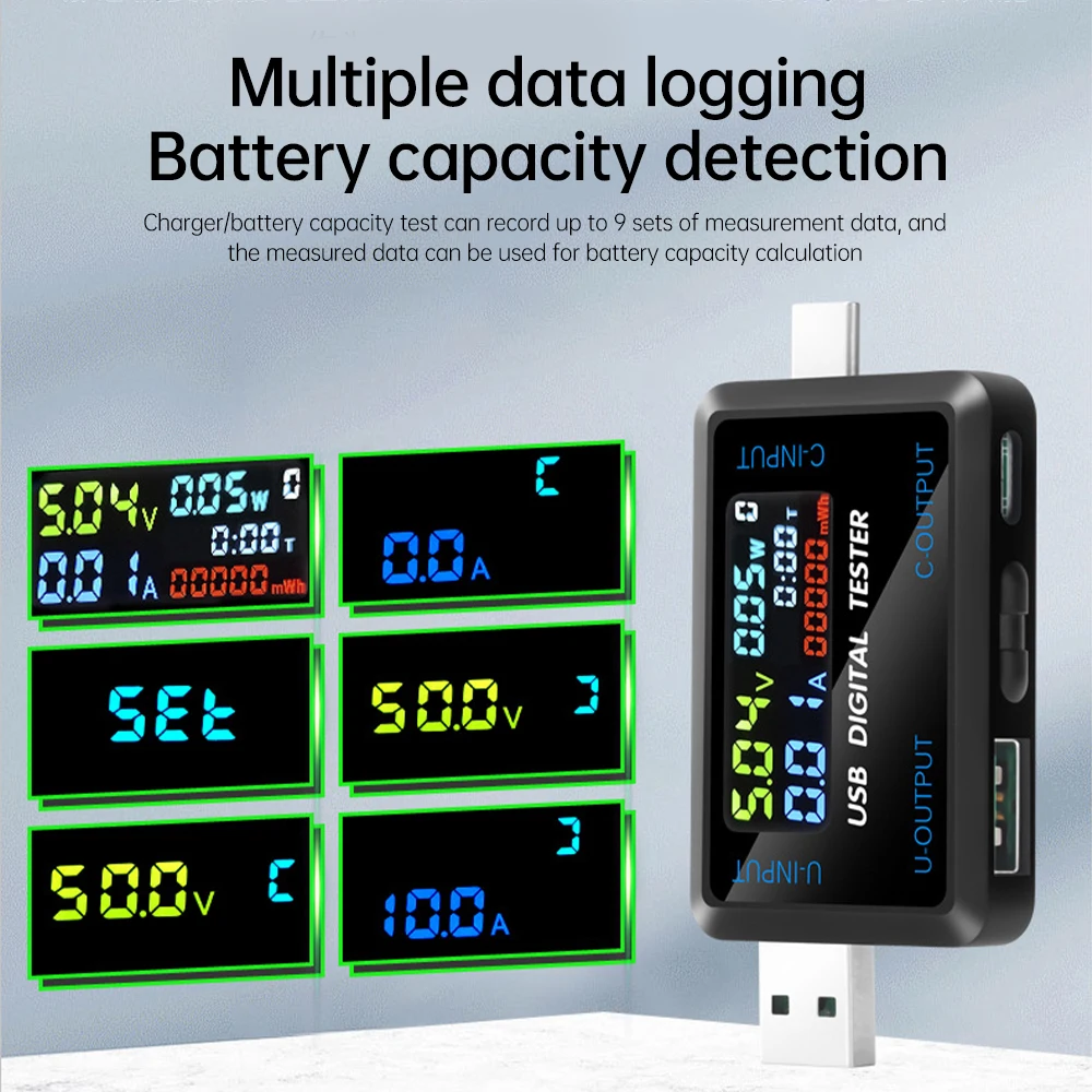 USB Type-C 테스터 10 in 1 전압계 전류 전압 측정기 전압 전류계 감지기 보조 배터리 고속 충전 테스터