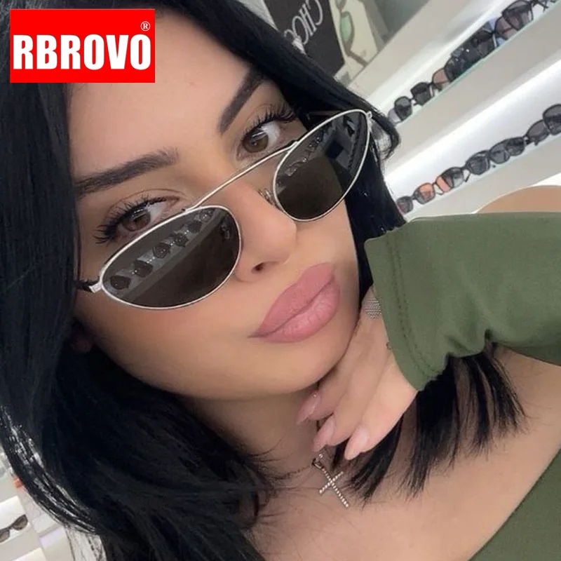 RBROVO Cat Eye Small Frame Sunglasses Women Retro Metal Eyewear Women Personality Simple Alloy Glasses Female 2024 Gafas De Sol