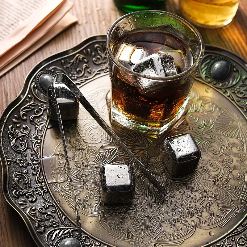 4/6/8 Pcs Stainless Steel Ice Cubes Set Reusable Chilling Stones for Whiskey Wine Wine Cooling Cube Chilling Rock Party Bar Tool