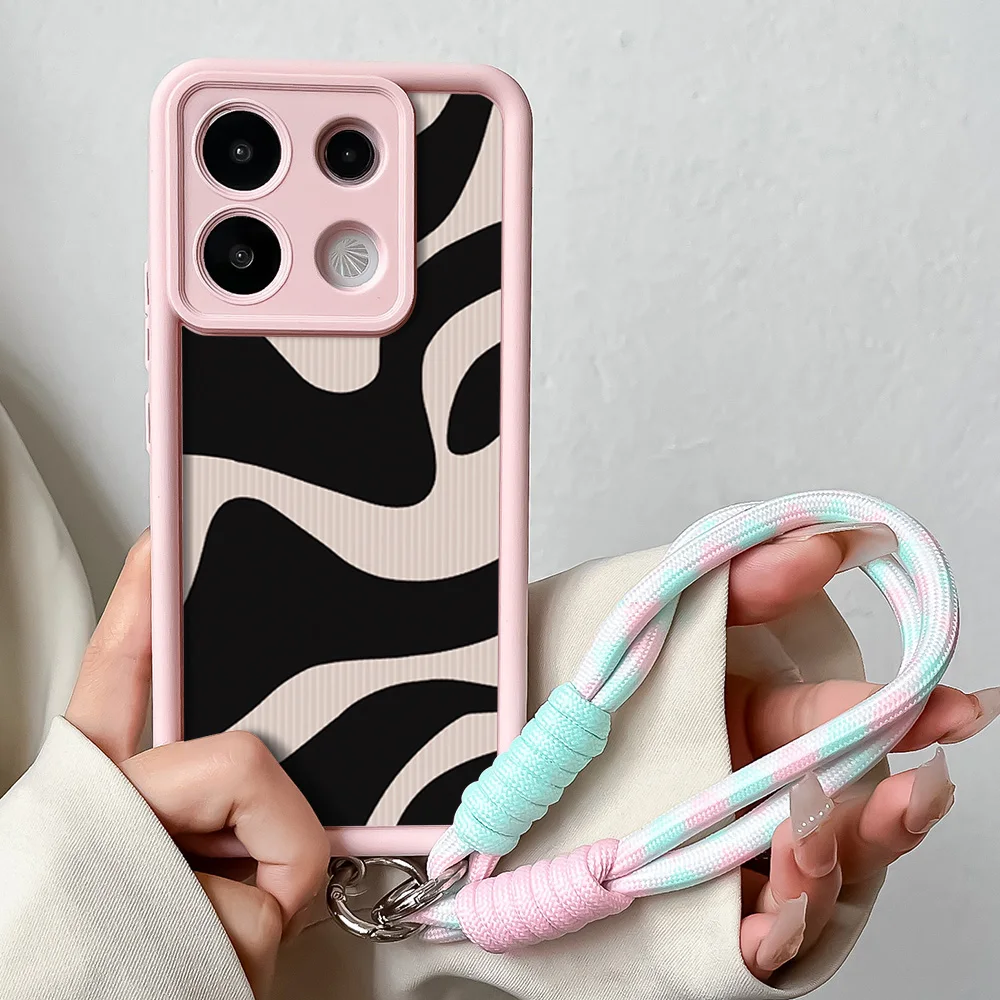 Zebra Stripe Wrist Strap Lanyard Phone Case with Chain