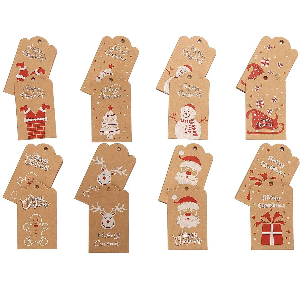 Techinal 100 Pieces Christmas Kraft Paper Gift Tags Snowman Santa