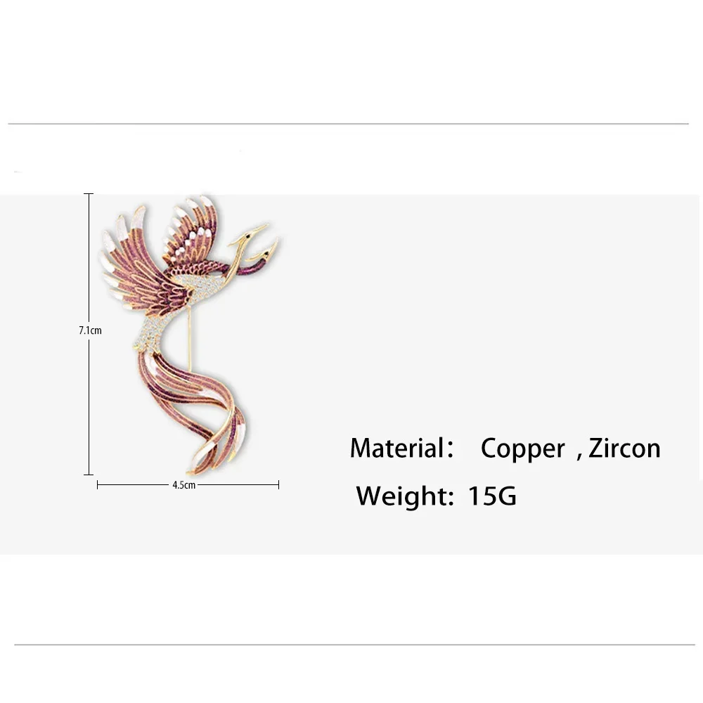 Exquisite Rhinestone Phoenix Brooch for Women Luxury Enamel Color PINs Fashion Cloth Bags Accessories Elegant Bird Jewelry Gifts