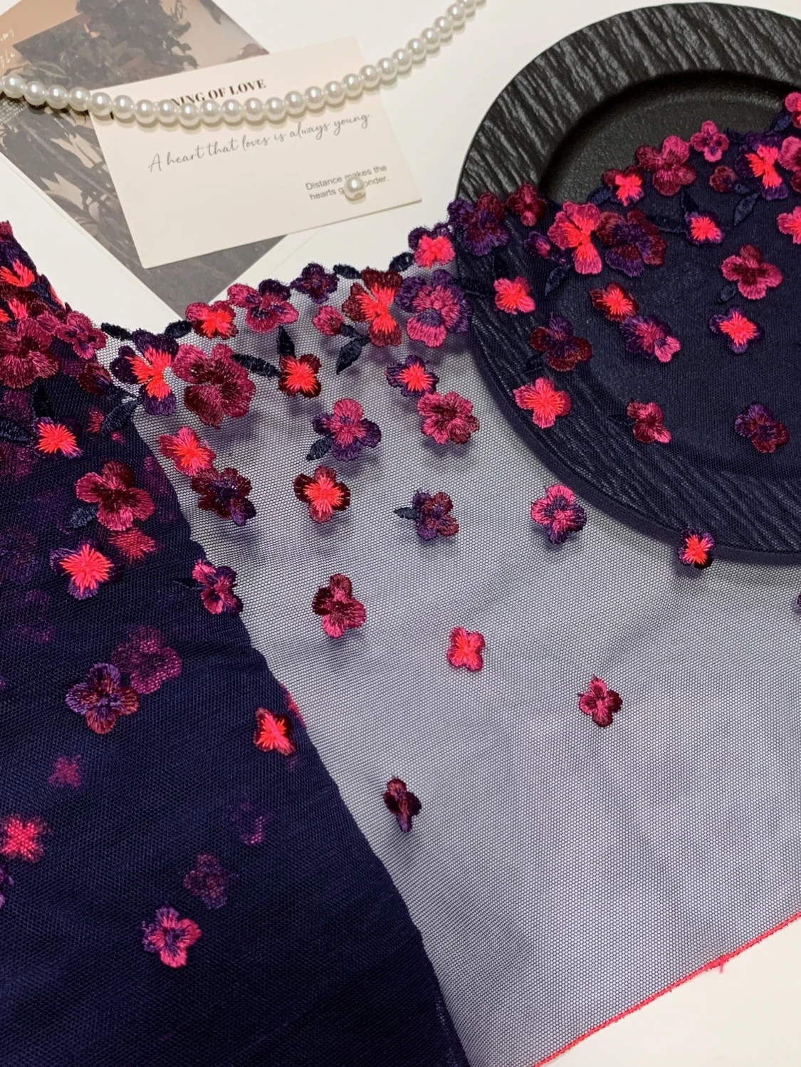 

30 ярдов Тюль с цветочной вышивкой, кружевная отделка, аксессуары для платья, темно-синие сетчатые кружева, ткань, шитье, поделки, кукольный материал