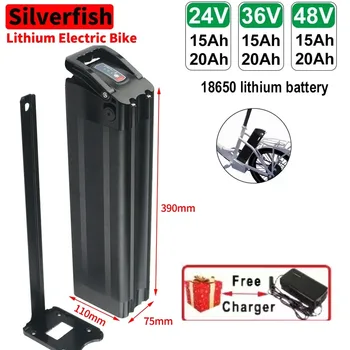 Authentic Silver Fish Lithium Battery Electric Bicycle 48V 36V 24V 20A Lithium ion Electric Bicycle 18650 Battery Pack+Charger
