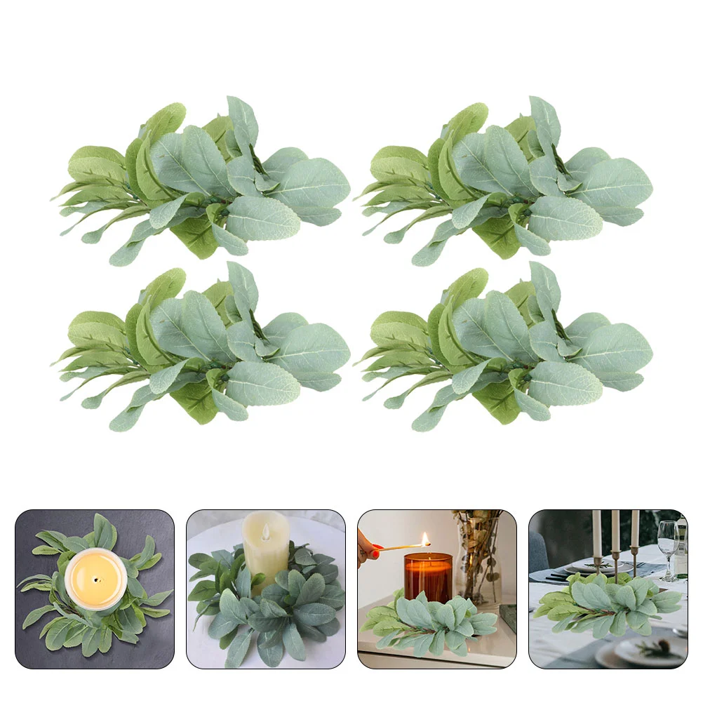 

4 Pcs Ring Artificial Wreath Christmas Garland Candlesticks Rings Wreaths Green Leaves