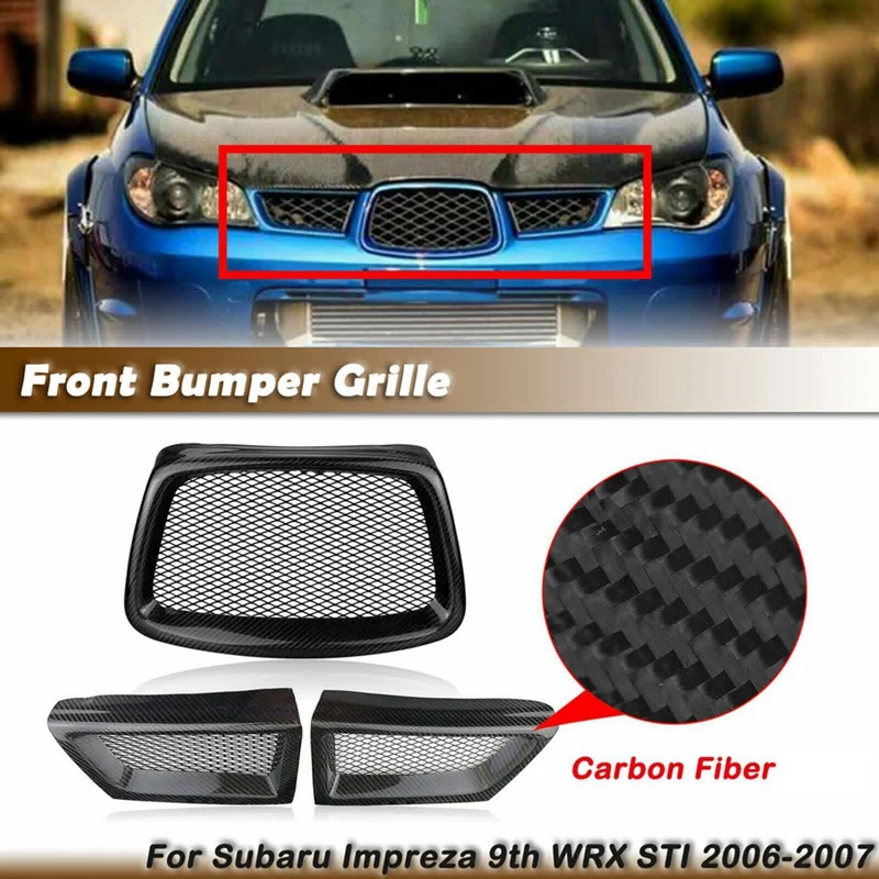 

Carbon Fiber Car Front Bumper Lower Mesh Grill Cover For Subaru Impreza 9Th 2006 2007 WRX STI