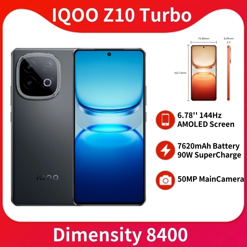 New VIVO IQOO Z10 Turbo 50MP OIS Dimensity 8400 Max 7620mAh 90W SuperVOOC 6.78 Inch AMOLED 144Hz OTA NFC IP65