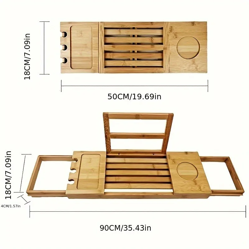 Multifunctional Bamboo Bath Tub Tray Adjustable Shower Shelf Bathroom Organizer with Non-Slip Design for Spa Bathtub Storage