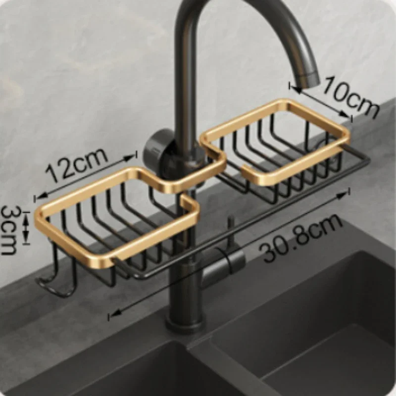 Kitchen Space Aluminum Sink Drain Rack Sponge Storage Faucet Holder Soap Drainer Shelf Basket Organizer Bathroom Accessories sink sponge holder