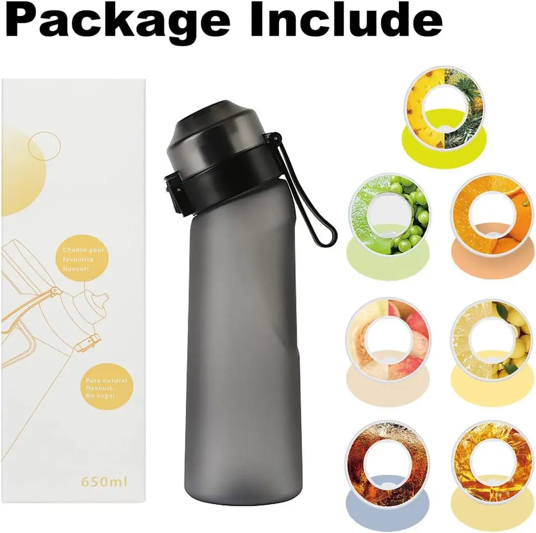 Air Flavored Water Bottle With 7 Flavor Ring Sports Fashion Straw Tritan Plastic Cup Suitable for Outdoor Sports Fitness