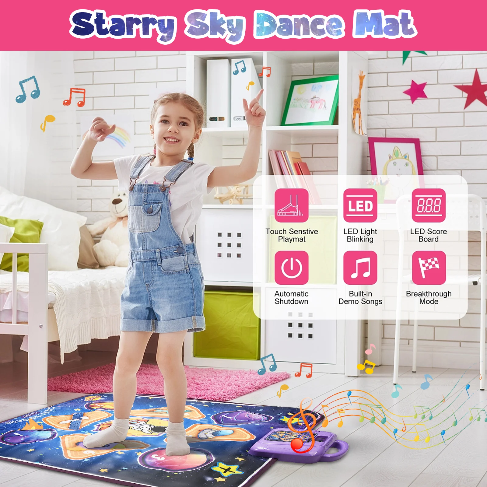 Tapis de danse pour enfants, tapis de jeu musical Tapis de danse avec 5  modes de jeu, musique, volume réglable, tapis de défi de danse lumineux,  cadeaux d'anniversaire pour 3 4 5 6