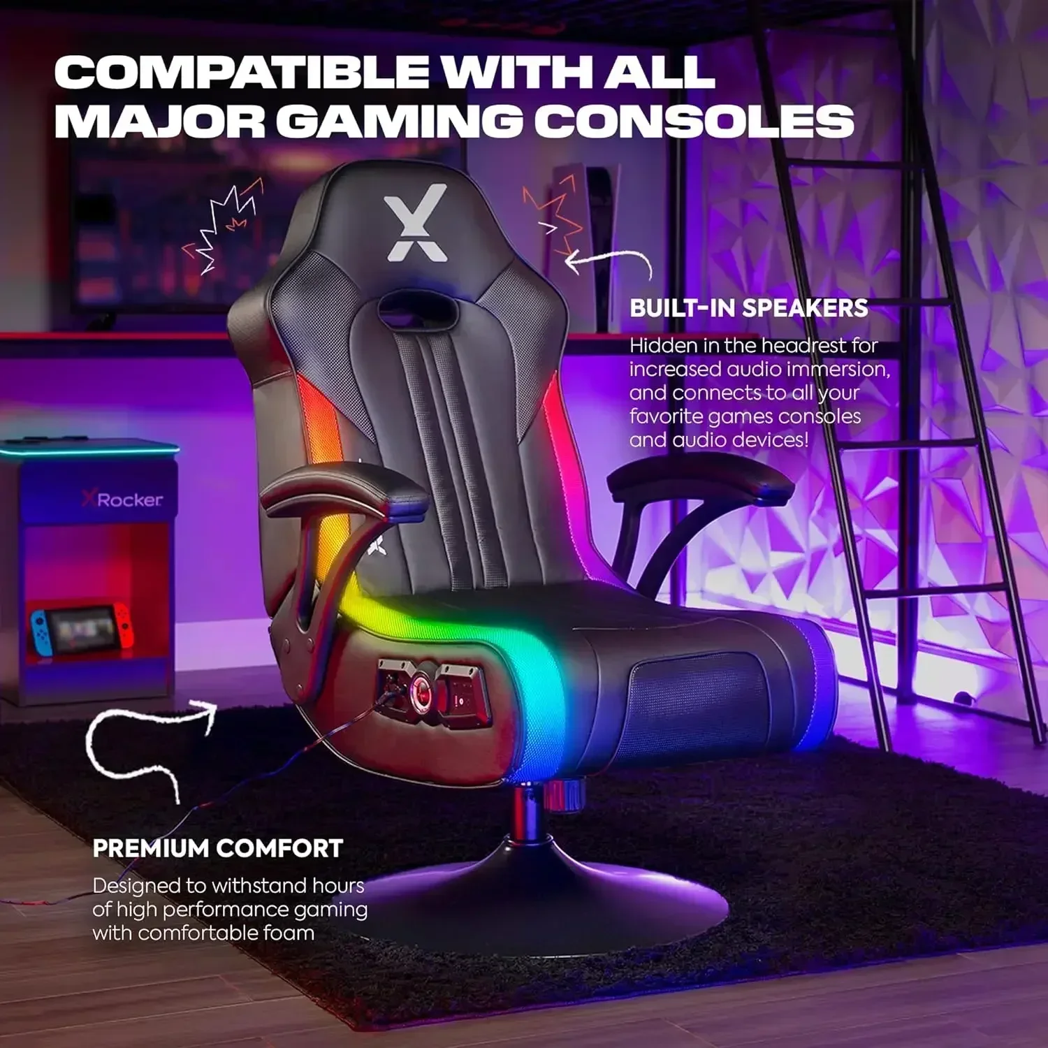 Furniture suppliesX Rocker Torque Pedestal Gaming Chair, with Subwoofer and Vibration, Neo Motion, 2.1 Bluetooth, Wireless, 5114 5