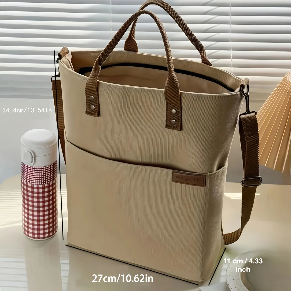 Large Capacity Japanese Women's Canvas Shoulder Bag Multiple Pockets Simple Zipper Handbag