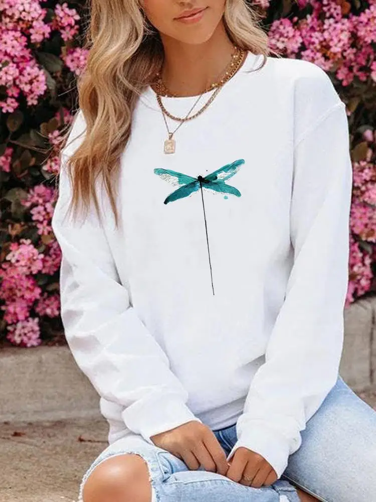 

Watercolor Dragonfly Trend 90s Clothing Women Print Fleece Pullovers Lady Long Sleeve Winter Fashion Casual Graphic Sweatshirts