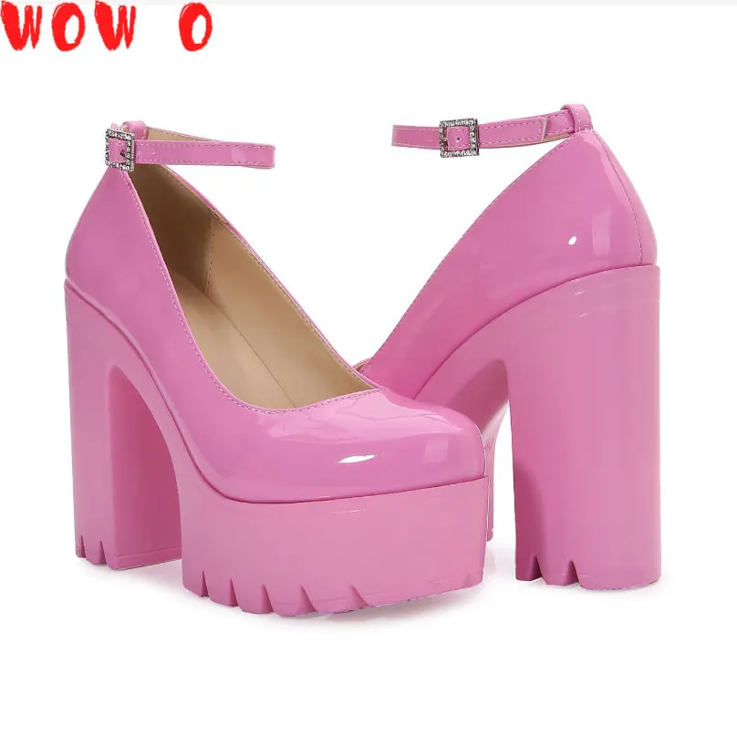 

Туфли-лодочки женские на платформе, милые туфли на высоком квадратном каблуке, розовые, с ремешком на щиколотке, весна 2023