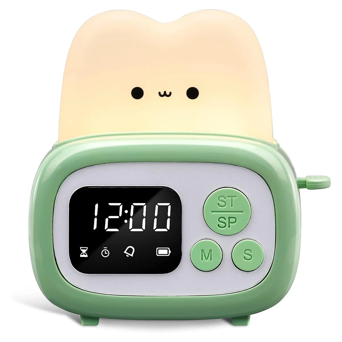 

Timer Clock Toaster Lamp,Cute Night Light with Time Management Tool And Table Clock Alarm Digital Timer for Kids Green