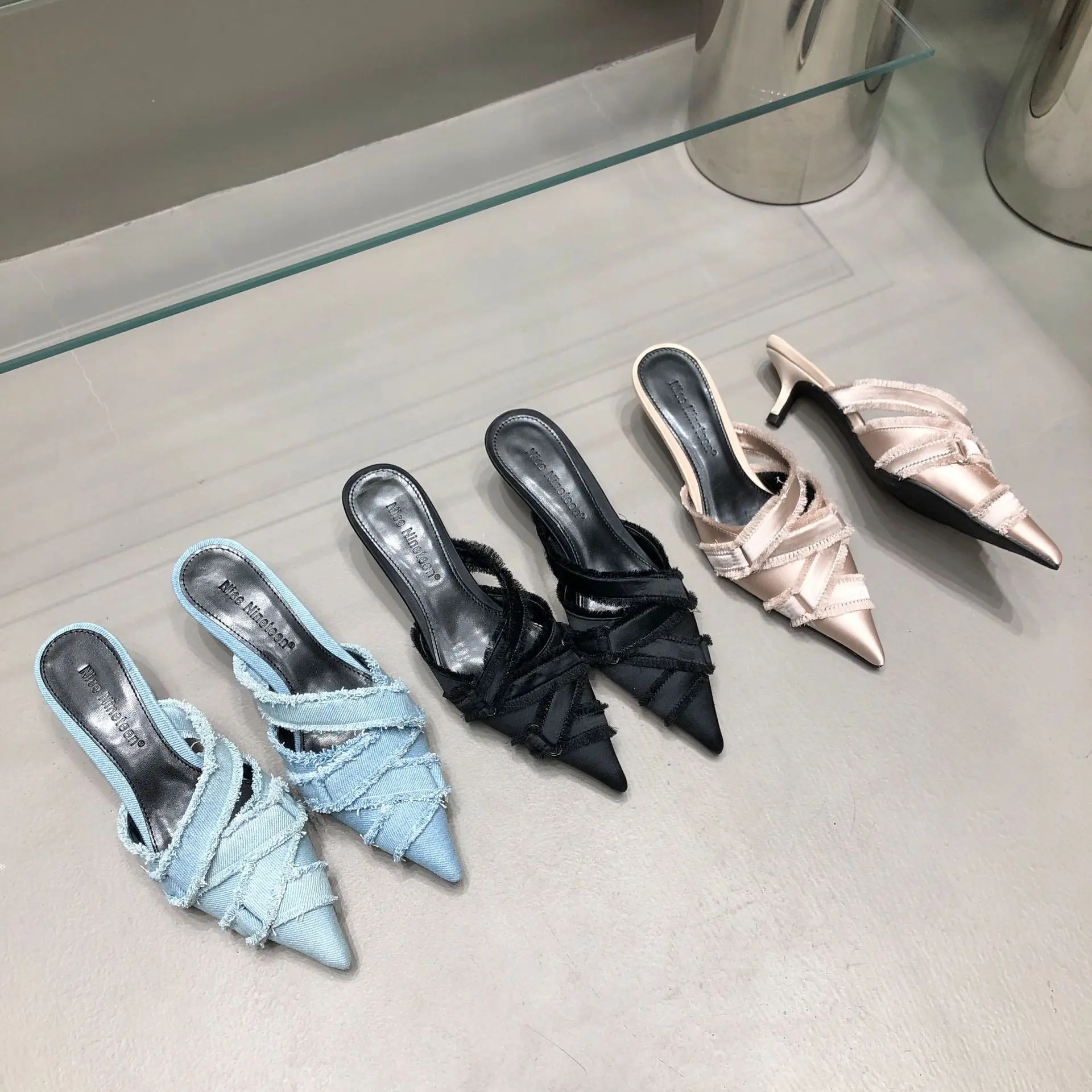 Spring New Girl High Heel Slippers, European and American Fashion, Pure and Sweet Style, Baotou Versatile Girl Single Shoes
