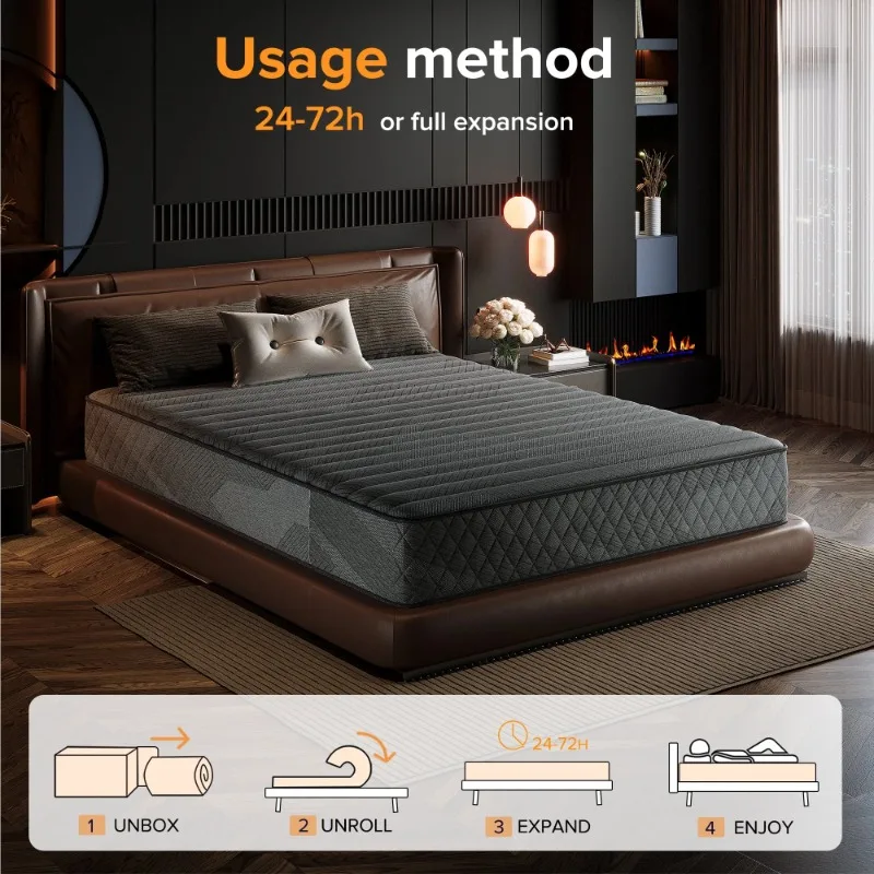 mattress, 10-inch gel memory foam king mattress for sleep and pressure relief, medium plush texture for breathability 2