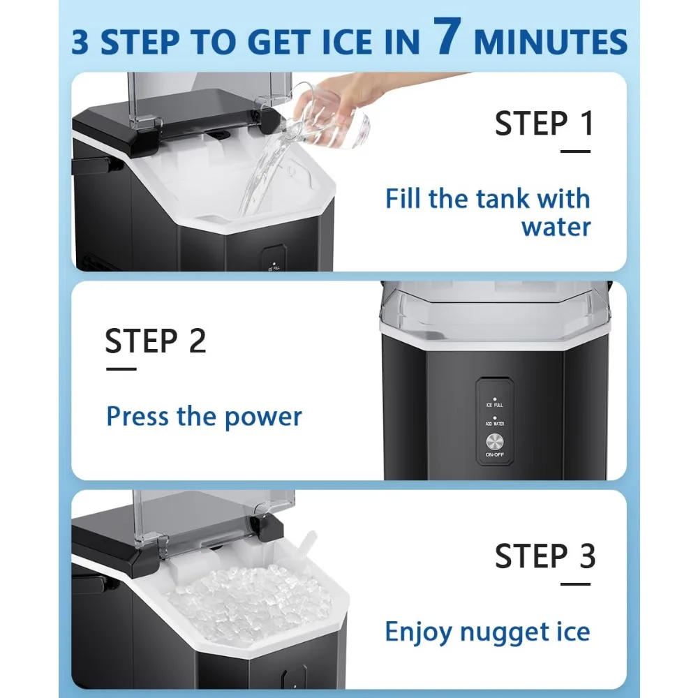 Nugget Ice Maker, 10,000pcs/33lbs/Day, Portable Handheld Nugget Ice Maker Machine with Handle, Ice Makers Countertop 3